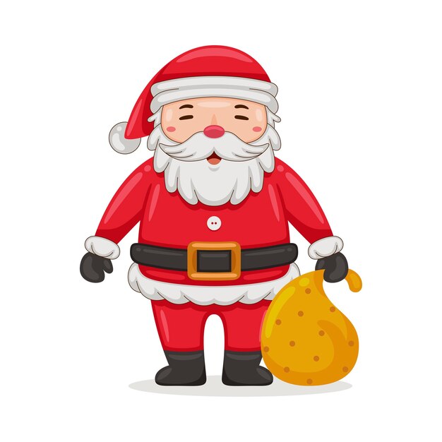 Ilustração de desenho animado caractere bonito de Papai Noel com um saco de presentes