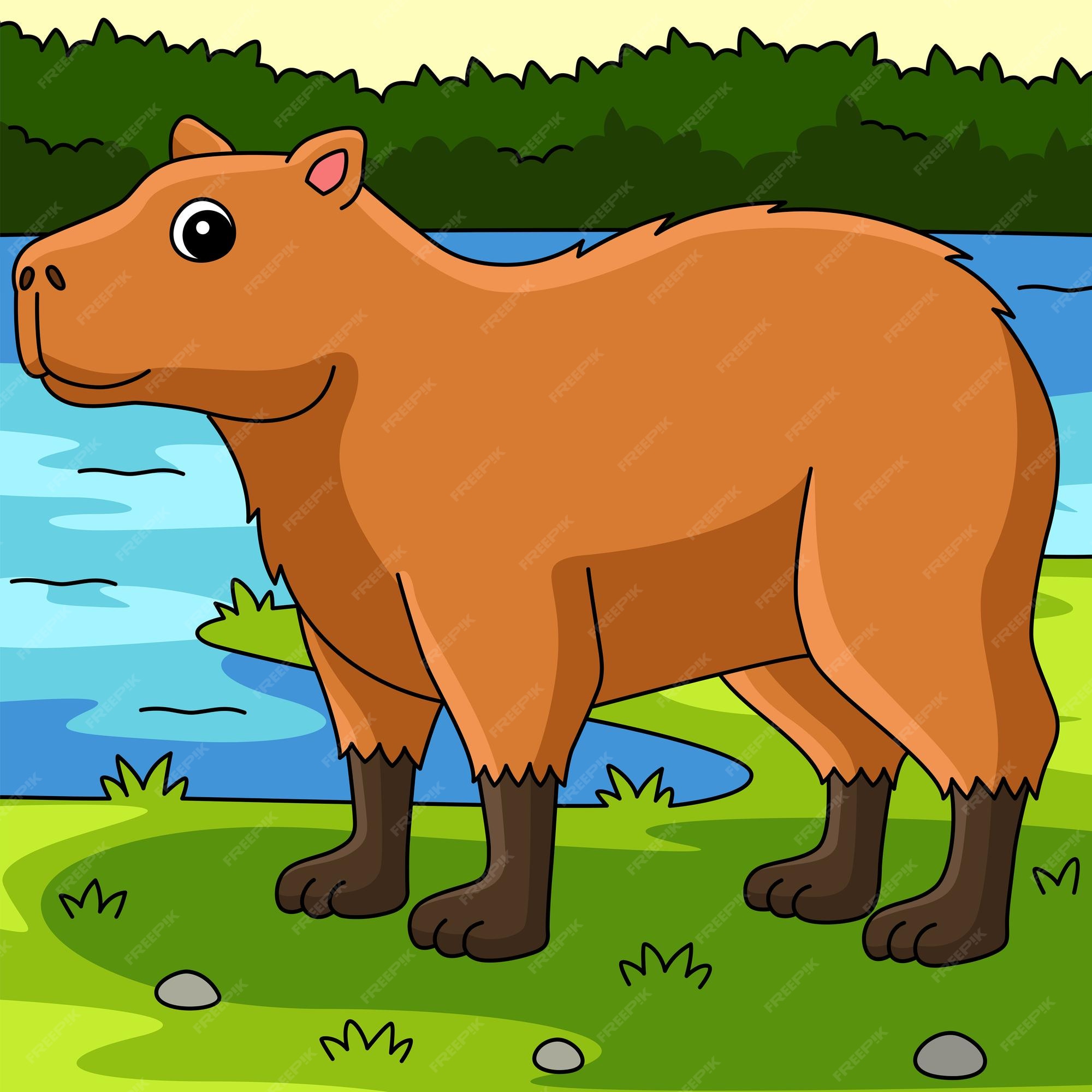 Capivara Animal Sobre Fundo Branco Desenhos Animados Estilo Ilustração  Vetorial imagem vetorial de Genestro© 415601146