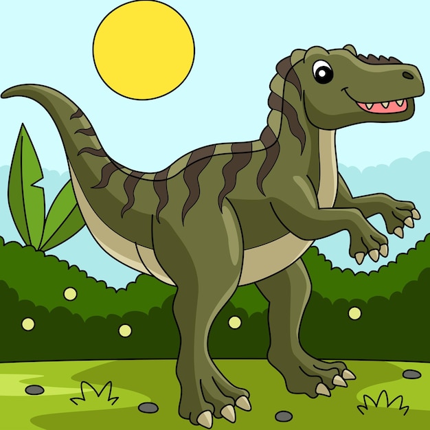 Ilustração de desenho animado colorido de dinossauro fukuiraptor