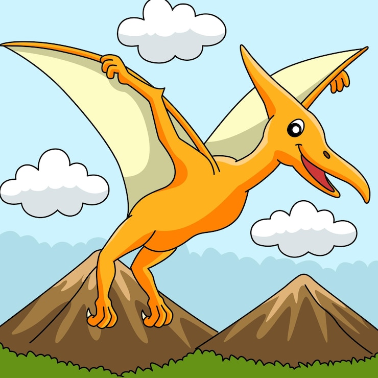 Vetor ilustração de desenho animado colorido de dinossauro pterodáctilo