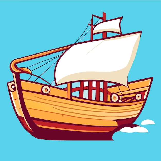 Vetor ilustração de desenho animado de barco de madeira encantador veleiros vintage ícone de navio de barco a vela de madeira vintage