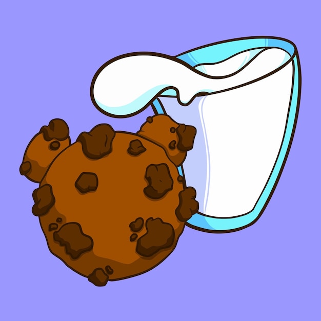 Vetor ilustração de desenho animado de biscoito e leite