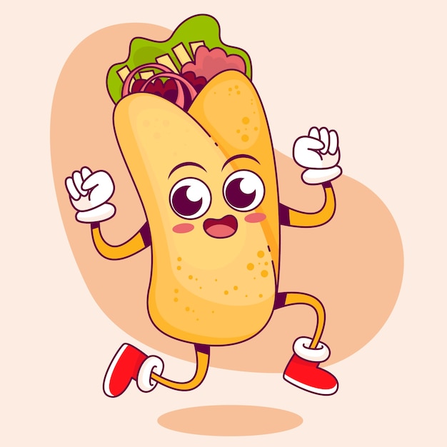 Vetor ilustração de desenho animado de burrito desenhado à mão