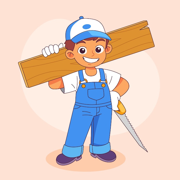 Ilustração de desenho animado de carpinteiro desenhado à mão