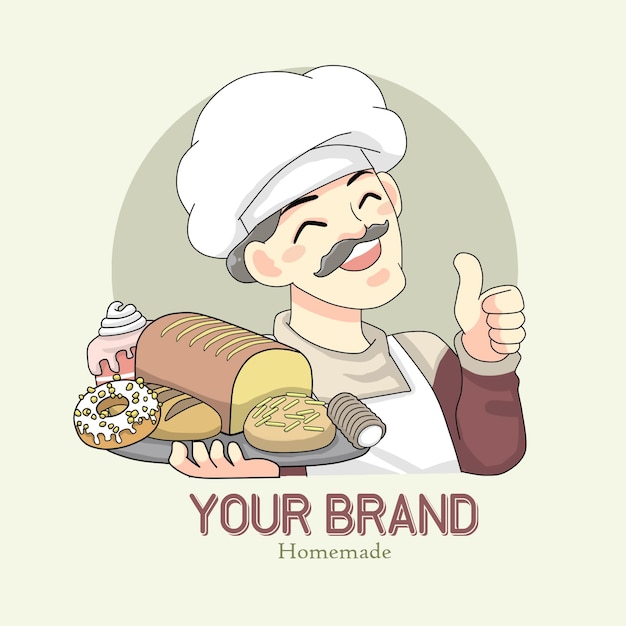 Ilustração de desenho animado de chef padeiro masculino de meia-idade