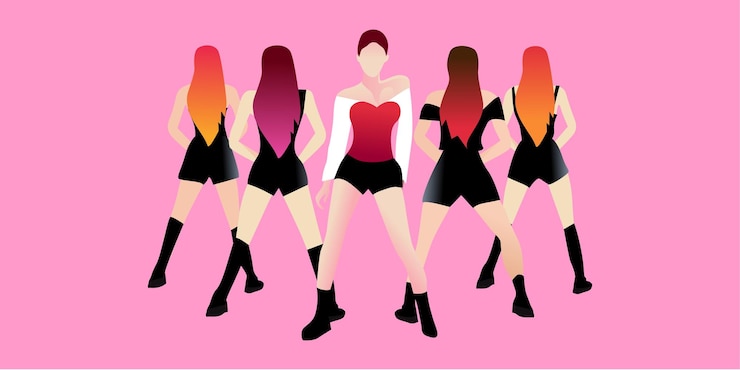 Ilustração de desenho animado de conceito de grupo feminino de Kpop