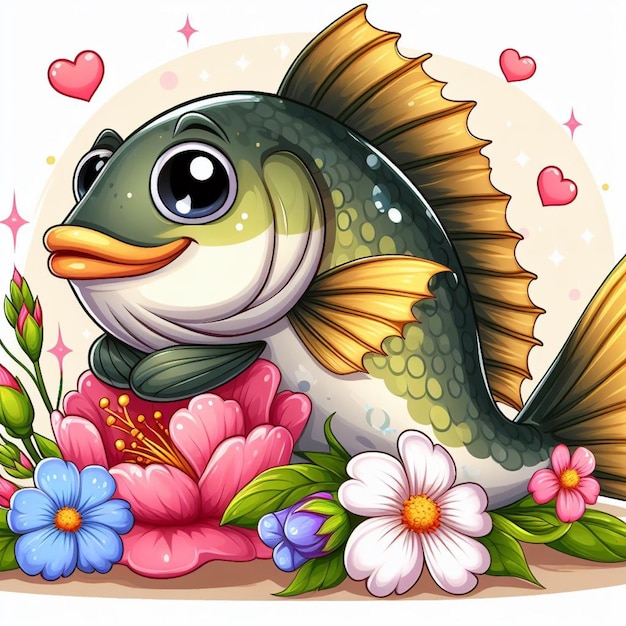 Vetor ilustração de desenho animado de cute bass fish vector