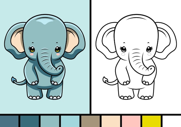 Desenho de elefante fofo kawaii l desenhando e colorindo l desenho de  animais. 