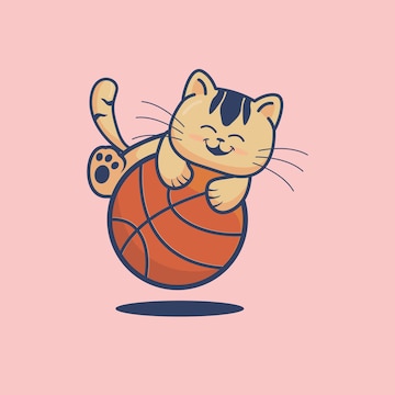 Gato feliz jogando basquete