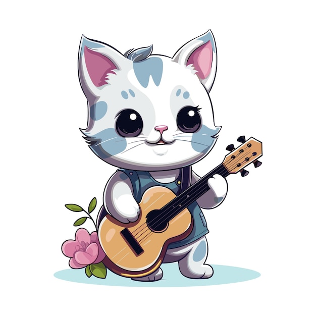 Vetor ilustração de desenho animado de gato tocando guitarra