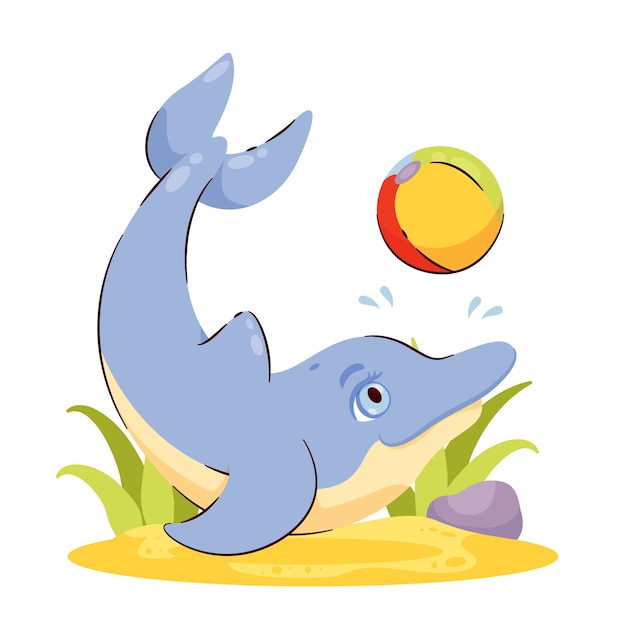Vetor ilustração de desenho animado de golfinho desenhada à mão