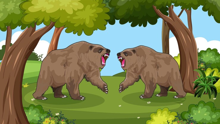 Vetor ilustração de desenho animado de luta de urso louco selvagem
