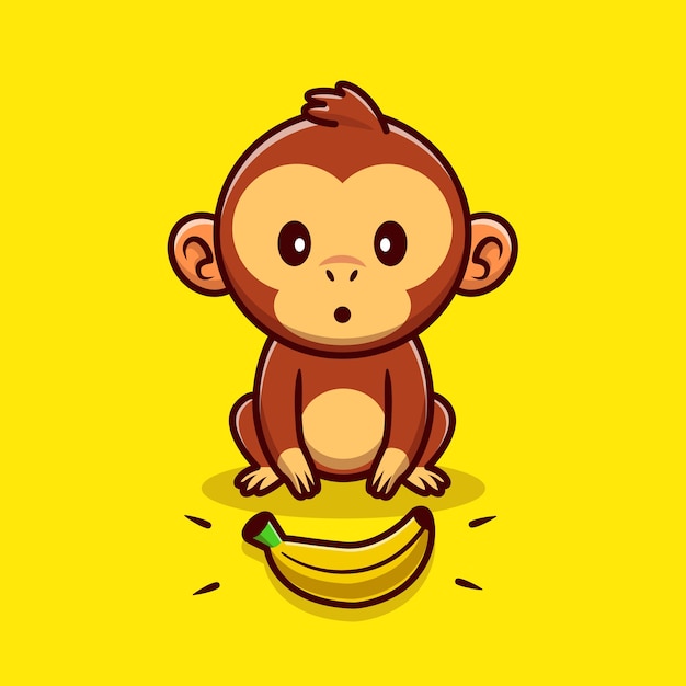 Ilustração de desenho animado de macaco fofo encontrando banana