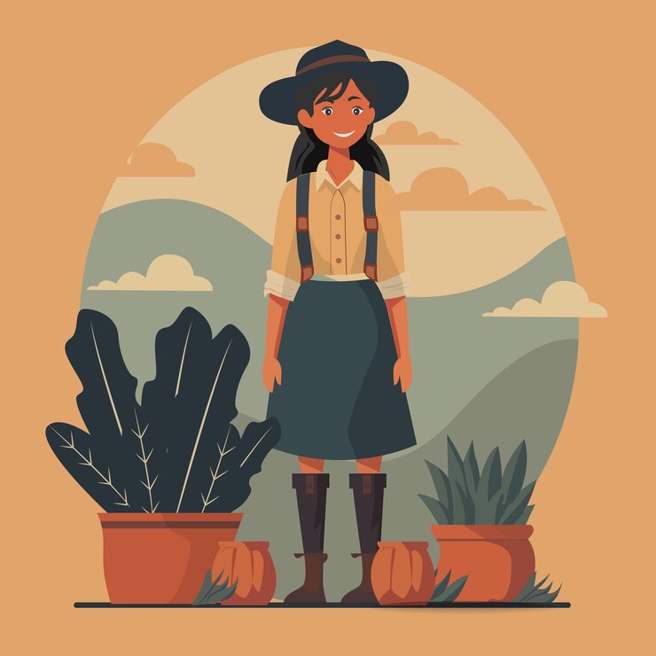 Vetor ilustração de desenho animado de menina fazendeira