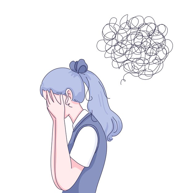 Ilustração de desenho animado de menina triste