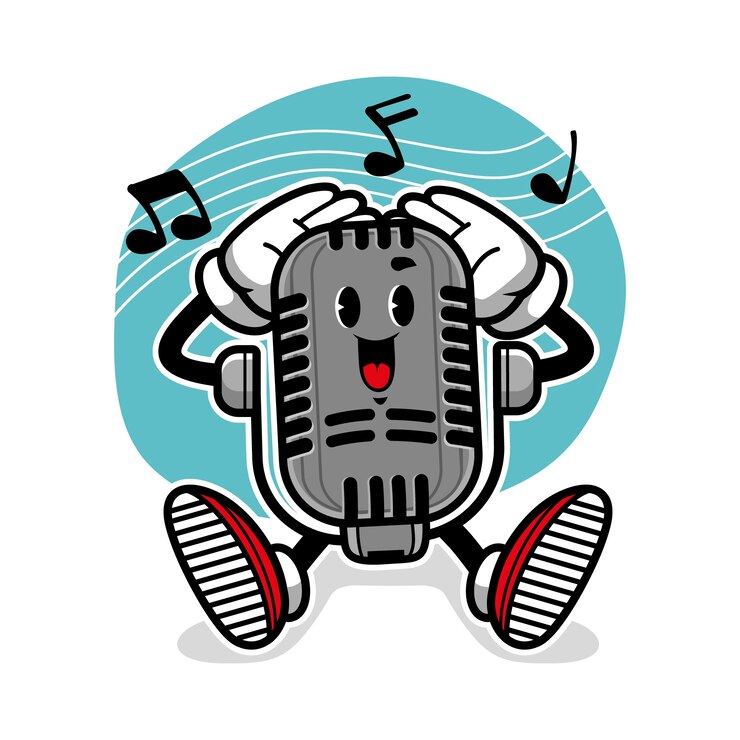 Vetor ilustração de desenho animado de microfone preto desenhado à mão