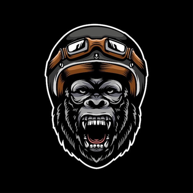 Ilustração de desenho animado de motociclista de cabeça de gorila