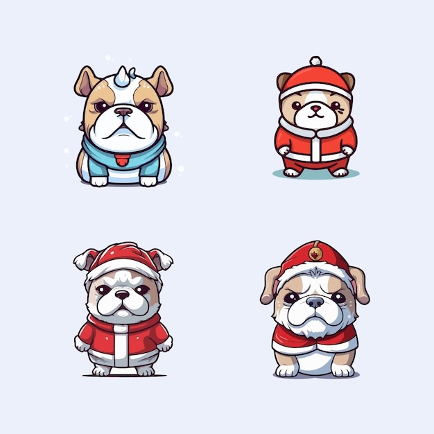 Ilustração de desenho animado de Natal com cão com chapéu de Papai Noel
