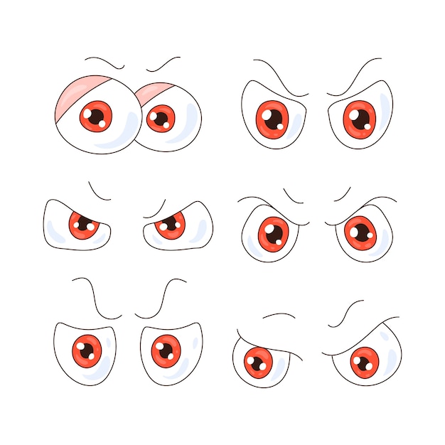 Vetor ilustração de desenho animado de olhos bravos desenhados à mão