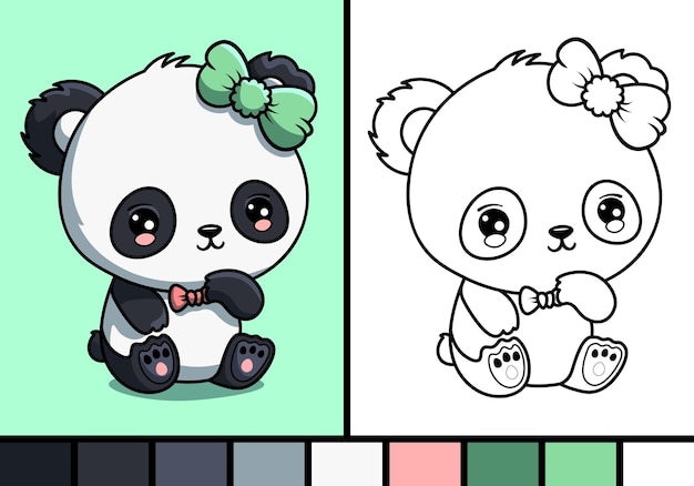 página para colorir com panda fofo. cor e ilustração em vetor