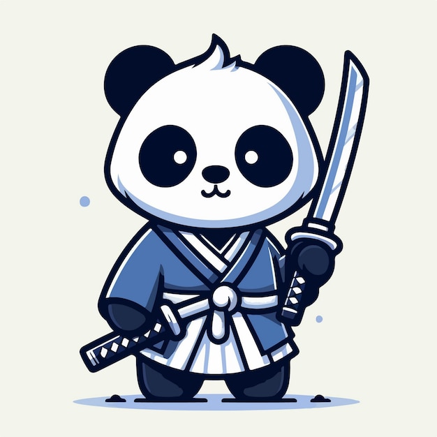 Ilustração de desenho animado de panda samurai vetorial
