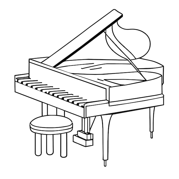 Vetor ilustração de desenho animado de piano desenhado à mão