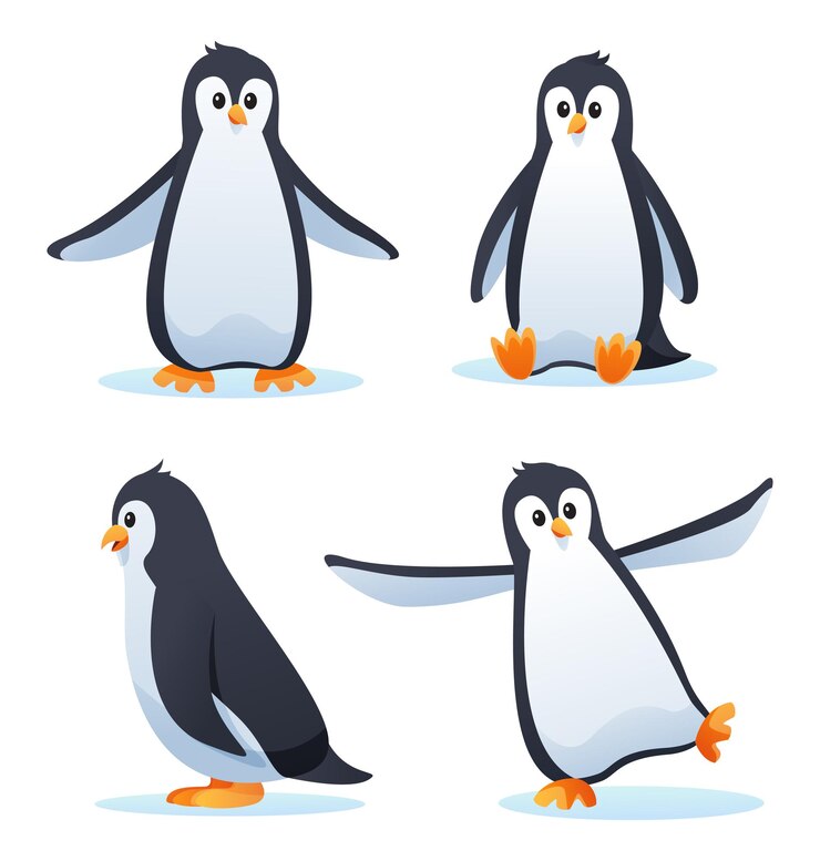 Vetor ilustração de desenho animado de pinguim fofo em várias poses