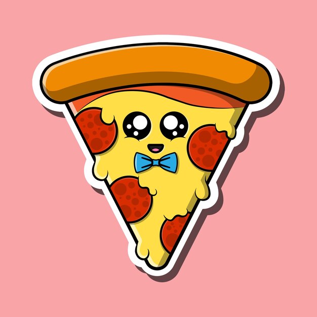 Ilustração de desenho animado de pizza kawaii fofa