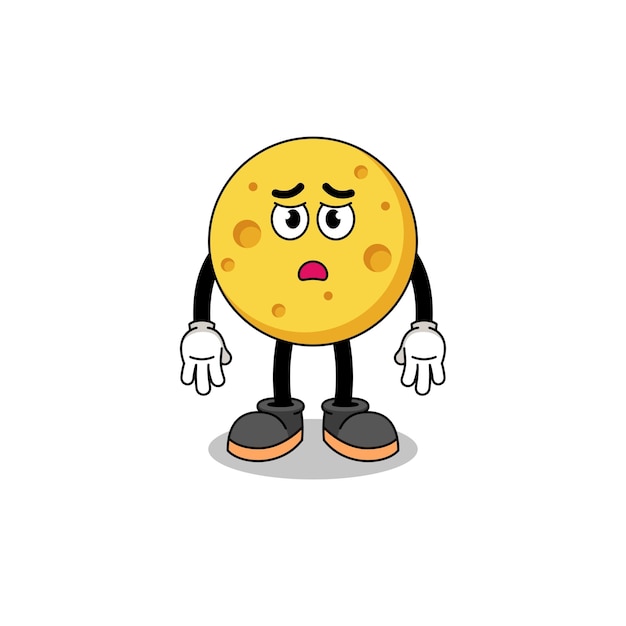 Ilustração de desenho animado de queijo redondo com cara triste