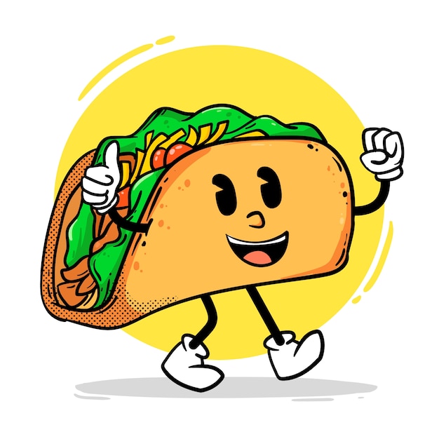 Vetor ilustração de desenho animado de taco desenhada à mão