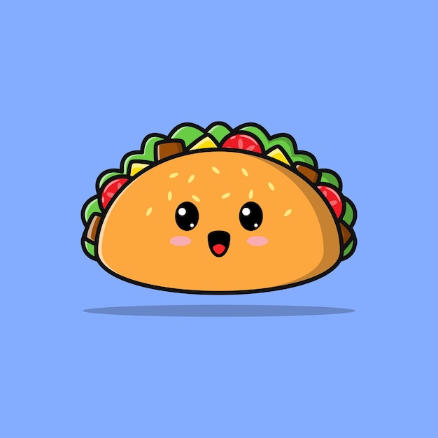 Vetor ilustração de desenho animado de taco fofo com expressão facial