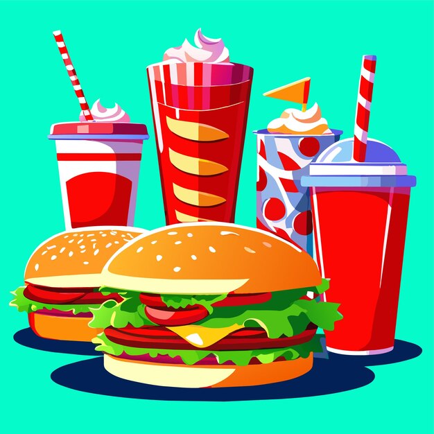 Vetor ilustração de desenho animado de um conjunto tradicional de refeições de fast food