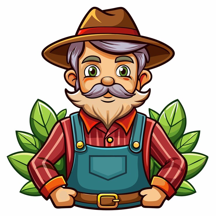 Vetor ilustração de desenho animado de um fazendeiro sorridente vestindo um chapéu e macacão