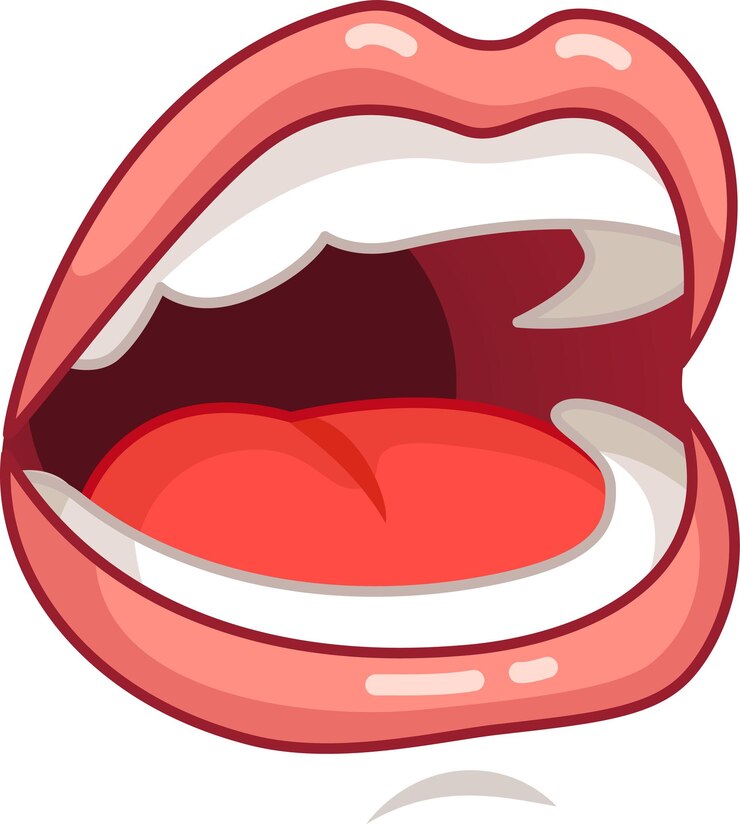 Vetor ilustração de desenho animado de uma boca aberta com a língua saindo útil para tópicos como higiene bucal e cuidados dentários