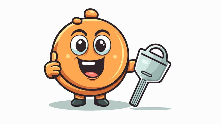 Vetor ilustração de desenho animado de vetor de mascote com chave segurando dólar