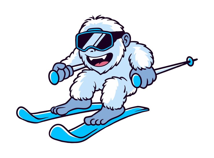 Vetor ilustração de desenho animado de yeti skiing