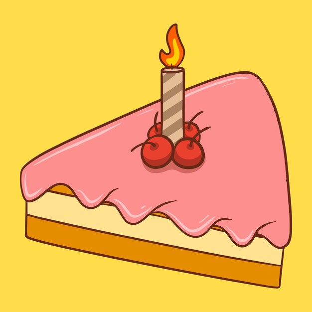 Ilustração de desenho animado desenhada à mão de bolo de aniversário