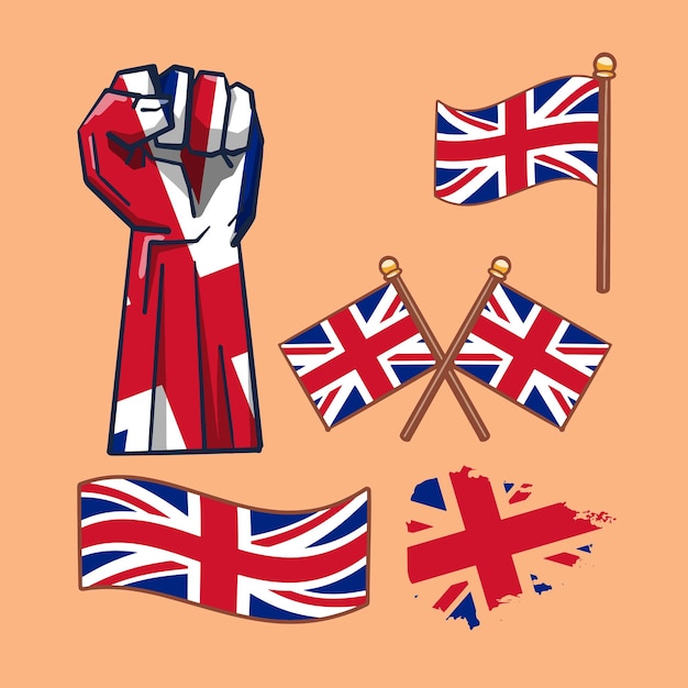 Ilustração de desenho animado desenhado à mão da bandeira britânica