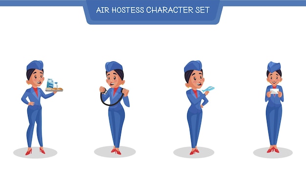 Ilustração de desenho animado do conjunto de caracteres de aeromoça