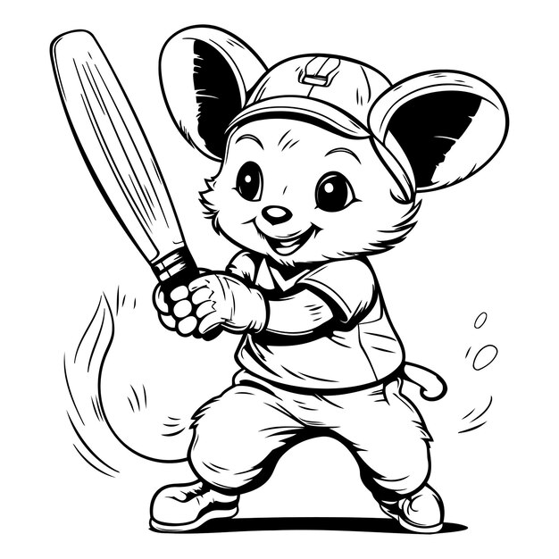 Vetor ilustração de desenho animado do personagem mascote do jogador de beisebol little mouse