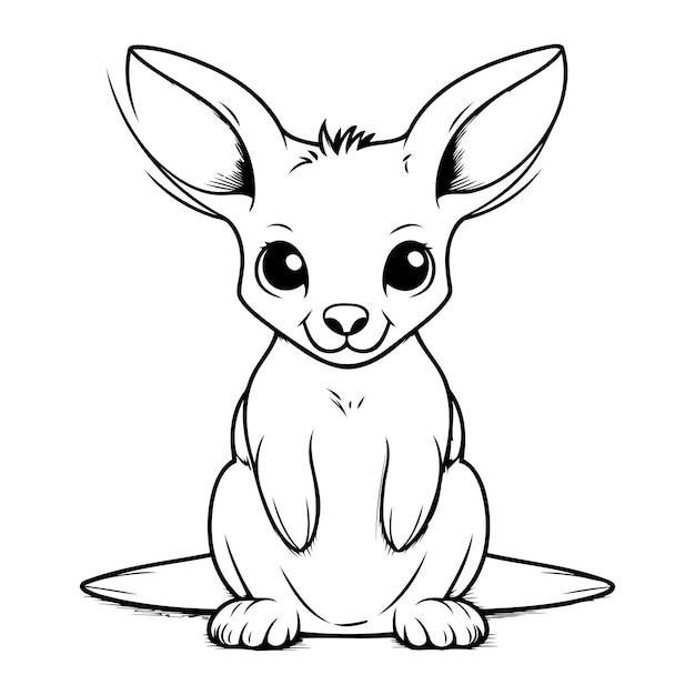 Vetor ilustração de desenho animado em preto e branco de canguru isolada em fundo branco