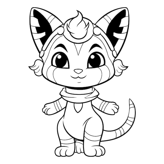 Vetor ilustração de desenho animado em preto e branco de personagem animal de gato bonito para livro de colorir