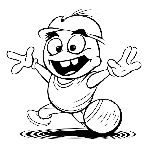 Vetor ilustração de desenho animado em preto e branco de uma criança jogando beisebol ou vôlei