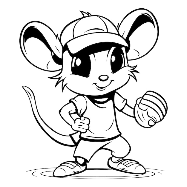 Vetor ilustração de desenho animado em preto e branco do personagem de mascote little mouse