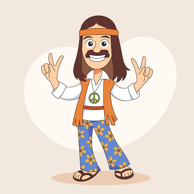 Vetor ilustração de desenho animado hippie desenhada à mão