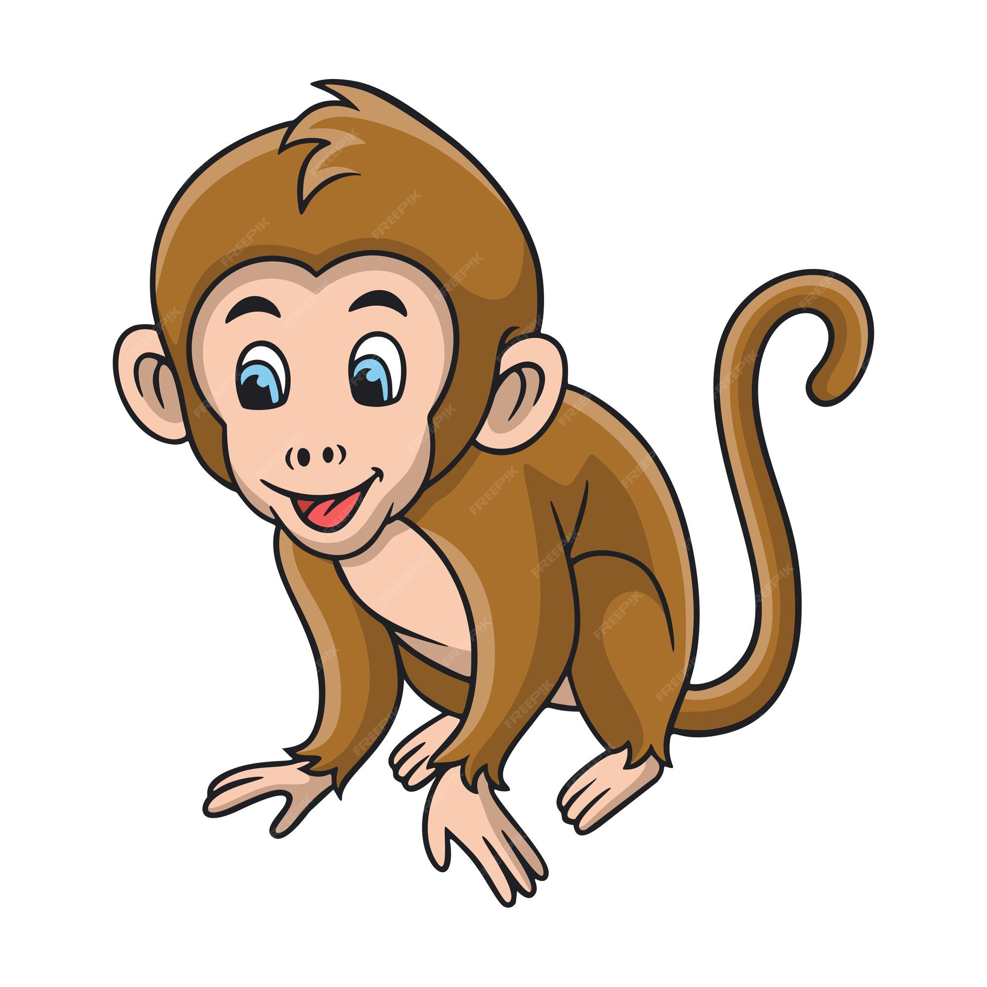 Desenho Animado Bonito Agachado Macaco Marrom Clipart PNG