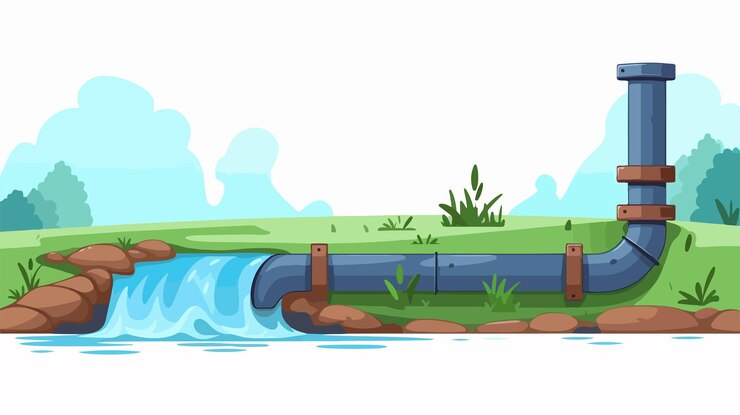 Vetor ilustração de desenho animado plano de um cano com sistema de drenagem de água