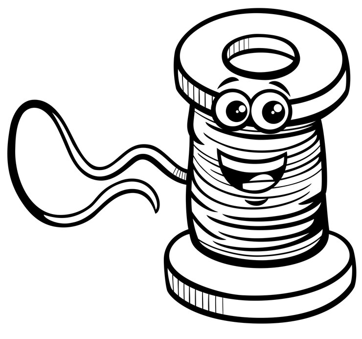 Vetor ilustração de desenho animado preto e branco de carretel engraçado de objeto de linha clip art página para colorir