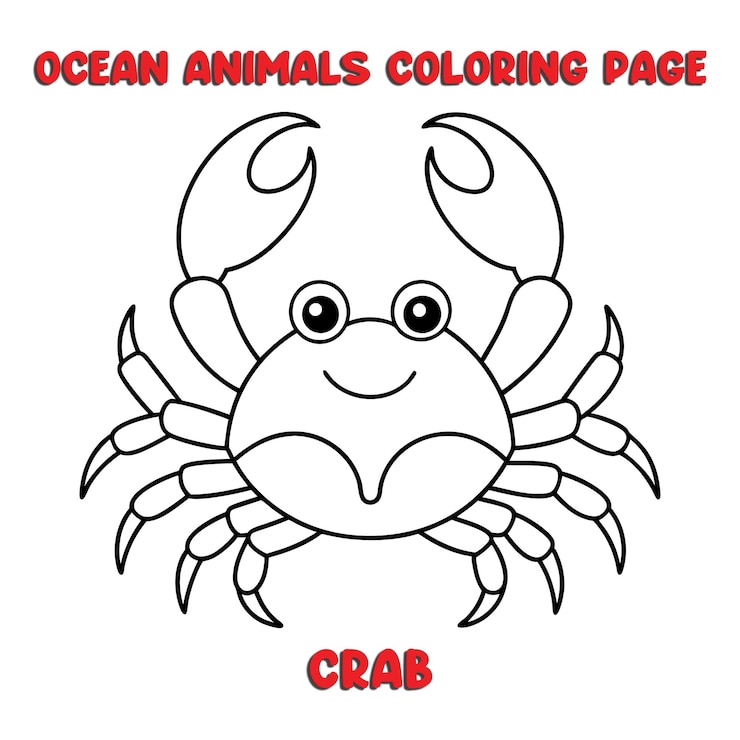 Vetor ilustração de desenho animado preto e branco de personagem animal de caranguejo bonito para livro de colorir