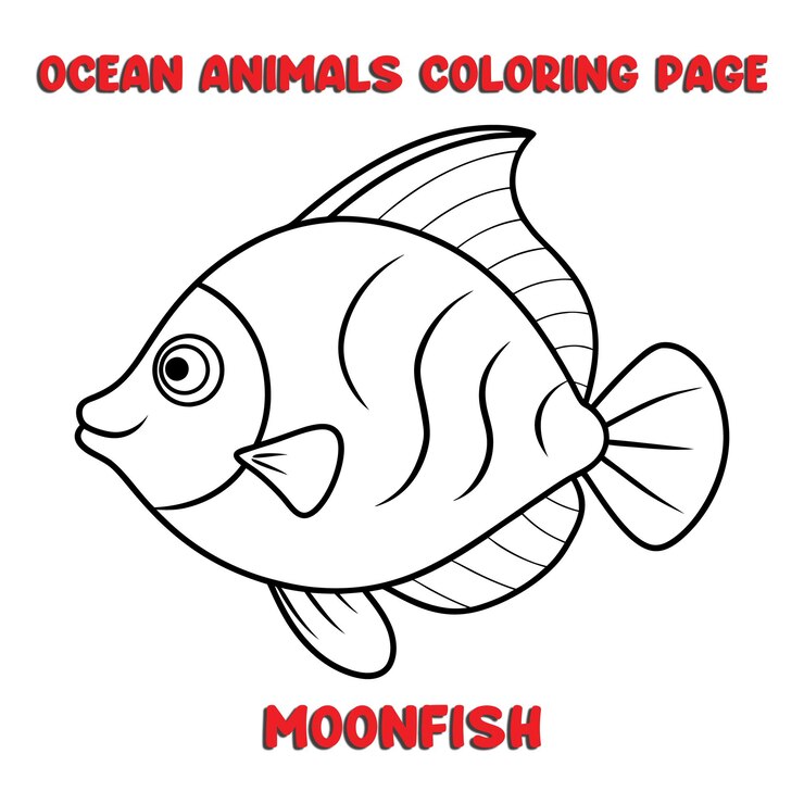Vetor ilustração de desenho animado preto e branco de personagem animal de peixe-lua bonito para livro de colorir